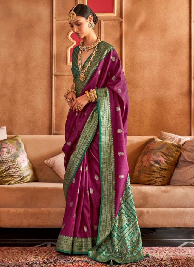 Silk Purple Festival Wear Foil Printed Saree